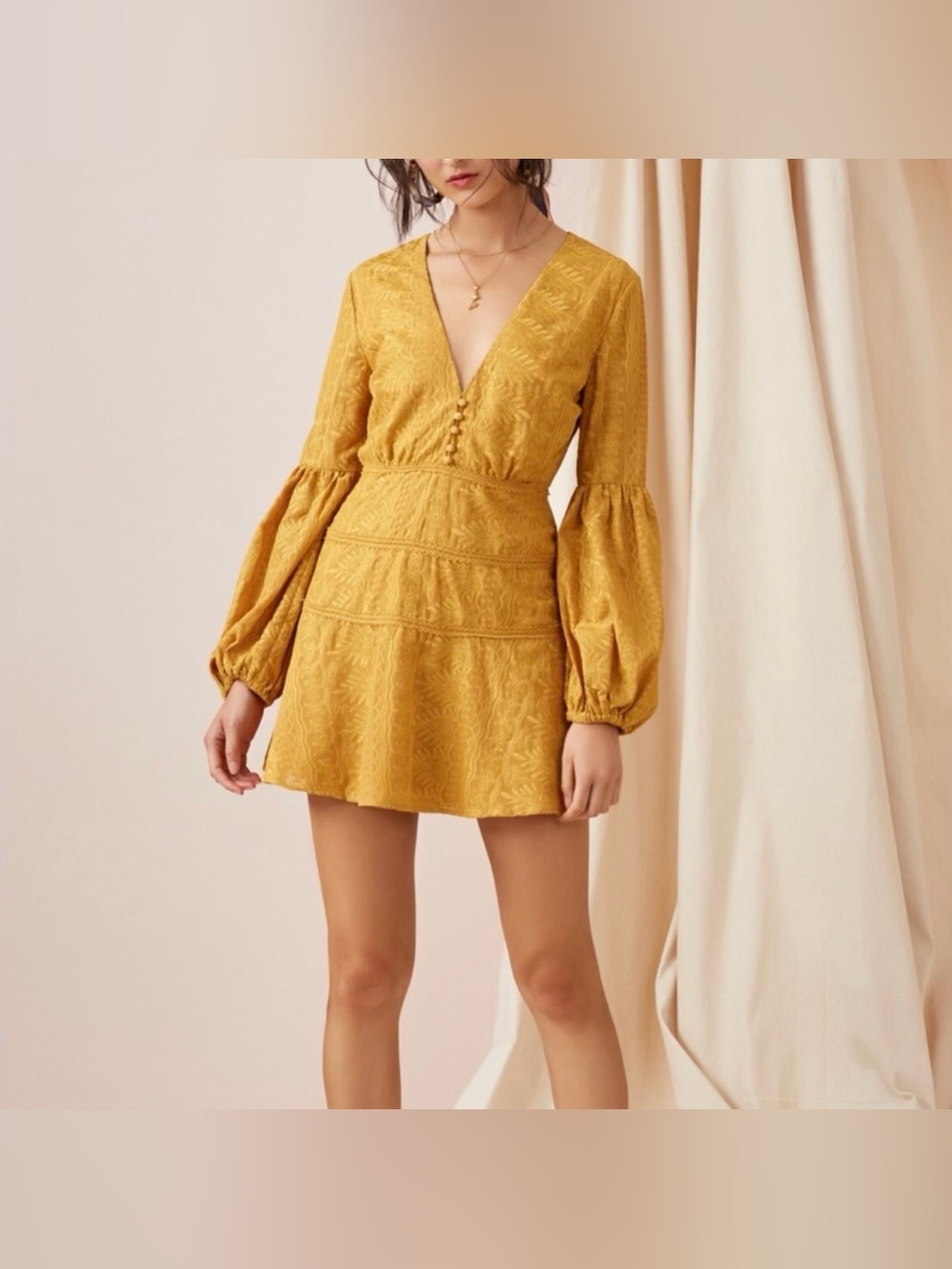 Finders Keepers Maela Marigold Mini Dress (Size Small)